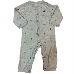 🍁2/$7🍁CARTER'S Grey Anchor Print Snap Down Long Sleeve Jumpsuit